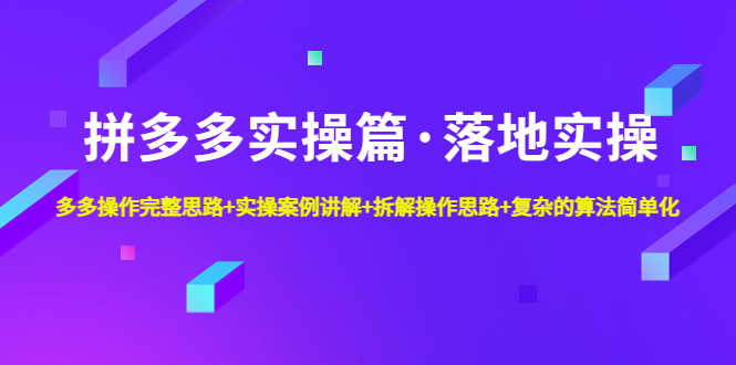 （4947期）拼多多实操篇·落地实操 完整思路+实操案例+拆解操作思路+复杂的算法简单化