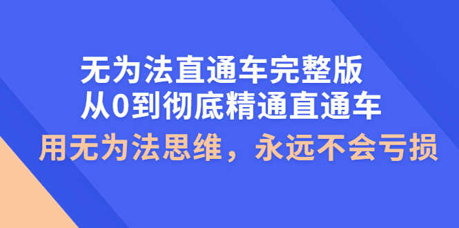 （3921期）无为法直通车完整版：从0到彻底精通直通车，用无为法思维，永远不会亏损