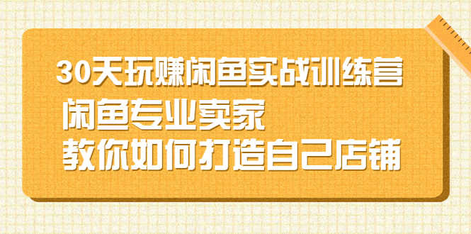 30天玩赚闲鱼实战训练营，闲鱼专业卖家教你如何打造自己店铺