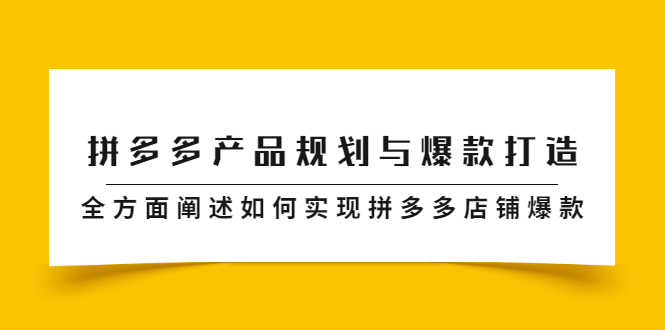 （2181期）拼多多产品规划与爆款打造，全方面阐述如何实现拼多多店铺爆款