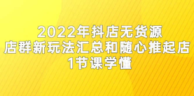 2022年抖店无货源店群新玩法汇总和随心推起店 1节课学懂