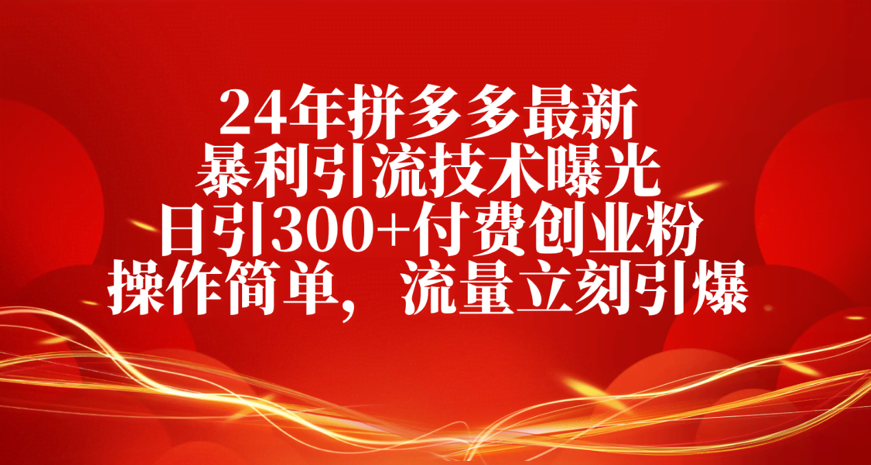 （10559期）24年拼多多最新暴利引流技术曝光，日引300+付费创业粉，操作简单，流量…