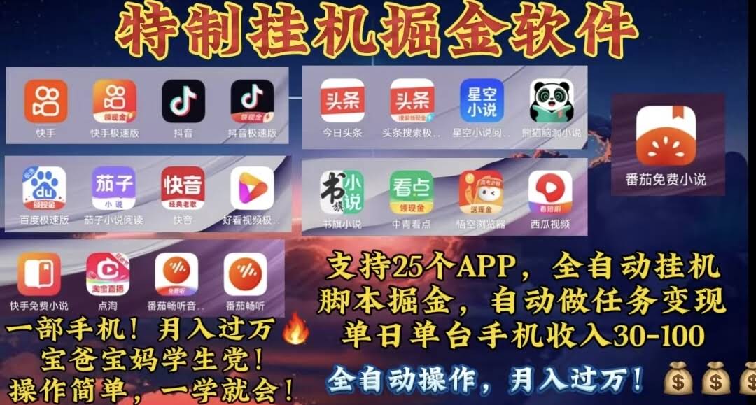 （10703期）月入过万 24小时全自动无脑挂机，操作简单！