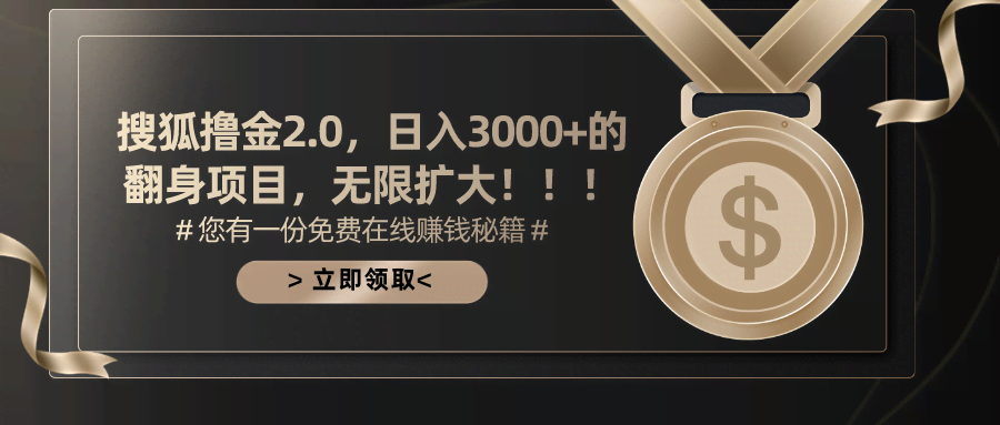 （11196期）搜狐撸金2.0日入3000+，可无限扩大的翻身项目