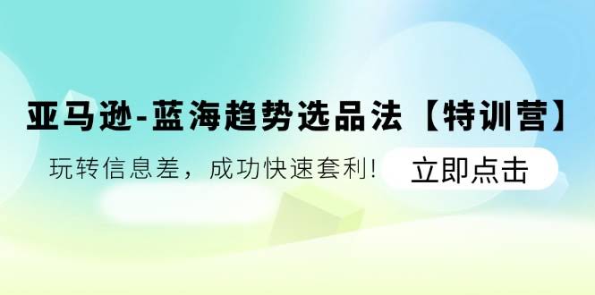 （11591期）亚马逊-蓝海趋势选品法【特训营】：玩转信息差，成功快速套利!