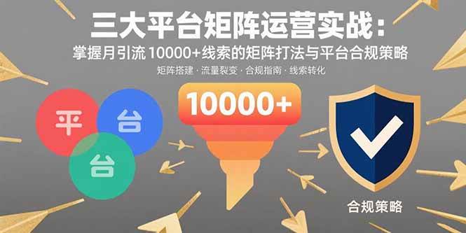 （15841期）三大平台矩阵运营实战：掌握月引流10000+线索的矩阵打法与平台合规策略