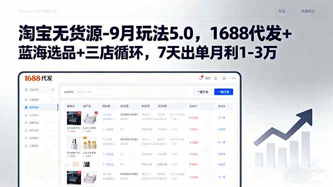 （15972期）淘宝无货源-9月玩法5.0，1688代发+蓝海选品+三店循环，7天出单月利1-3万
