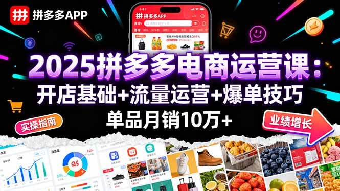 （16018期）2025拼多多电商运营课：开店基础+流量运营+爆单技巧，单品月销10万+