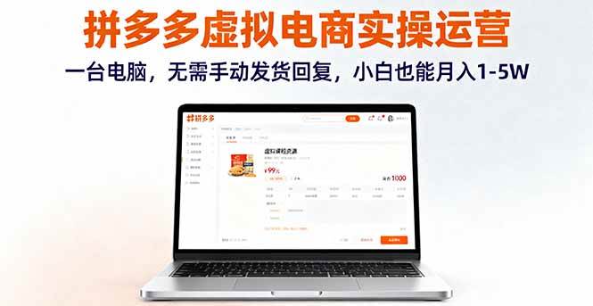 （16138期）拼多多虚拟电商实操运营，一台电脑，无需手动发货回复，小白也能月入1-5W