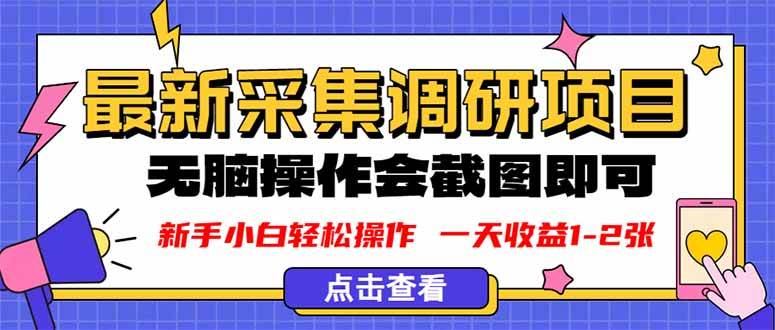 （16155期）新版采集调研项目，截图上传即可，无脑操作，日收益1-2张