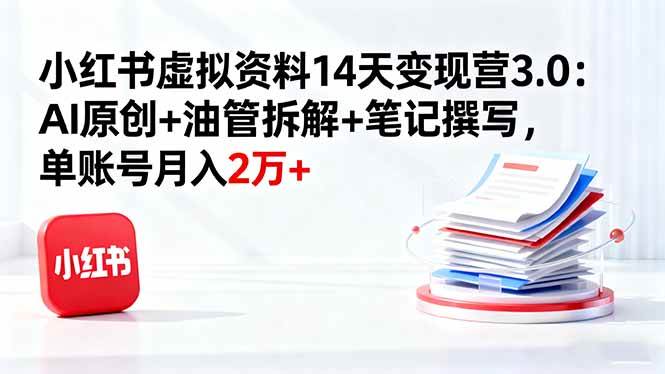 （16273期）小红书虚拟资料14天变现营3.0：AI原创+油管拆解+笔记撰写，单账号月入2万+