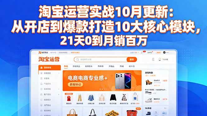 （16403期）淘宝运营实战10月更新：从开店到爆款打造10大核心模块，21天0到月销百万
