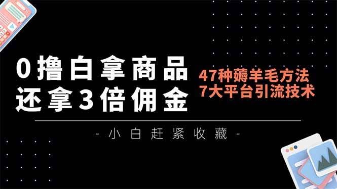 （16780期）0撸白拿商品，还拿3倍佣金，47种薅羊毛方法，7大平台全方位引流技术教学，精专月入过万