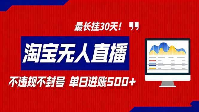 （16866期）2026淘宝无人直播带货，不违规不封号，每日收益500+，最长挂30 天！