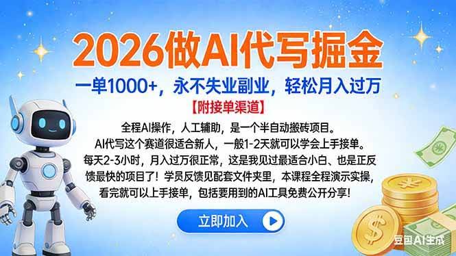 （16924期）2026做AI代写掘金，一单1000+，永不失业副业，轻松月入过万