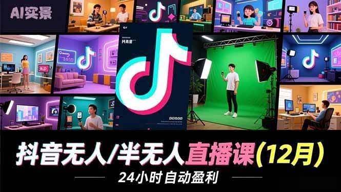 （16965期）抖音无人/半无人直播课(12月)，AI实景、数字人、绿幕、多种玩法、24小时自动盈利