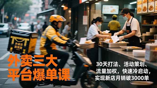 （17019期）外卖三大平台爆单课，30天打法、活动策划、流量加权，快速冷启动，实现新店月销破3000单
