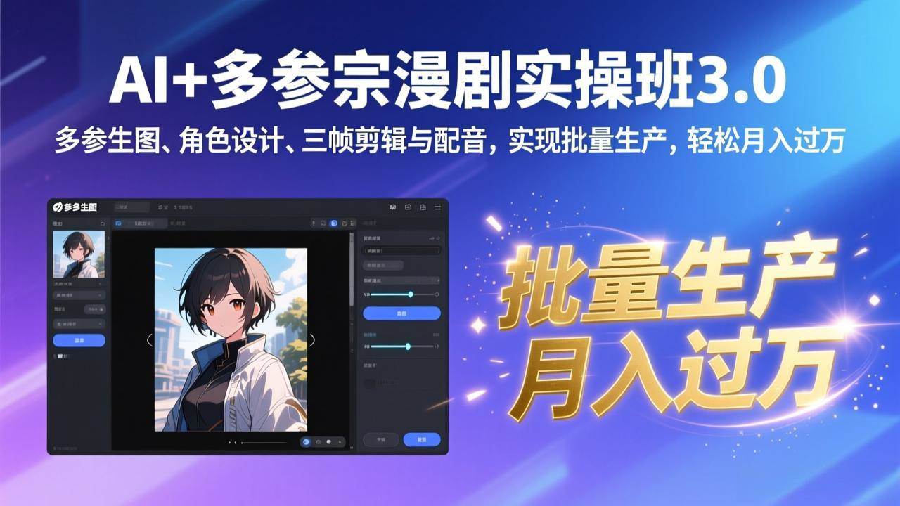 （17283期）AI+多参宗漫剧实操班3.0：多参生图、角色设计、三帧剪辑与配音，实现批量生产，轻松月入过万