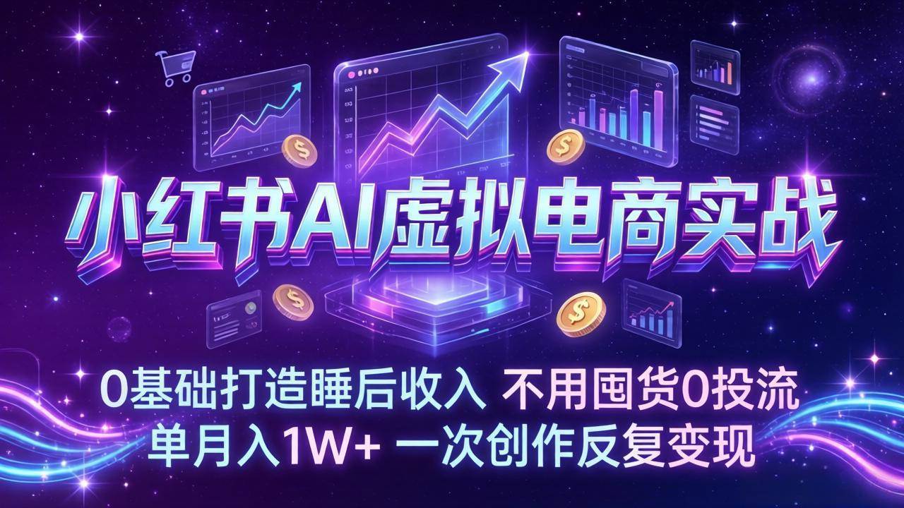 （17607期）小红书AI虚拟电商实战：0基础打造睡后收入，不用囤货0投流，单月入1W+，一次创作反复变现