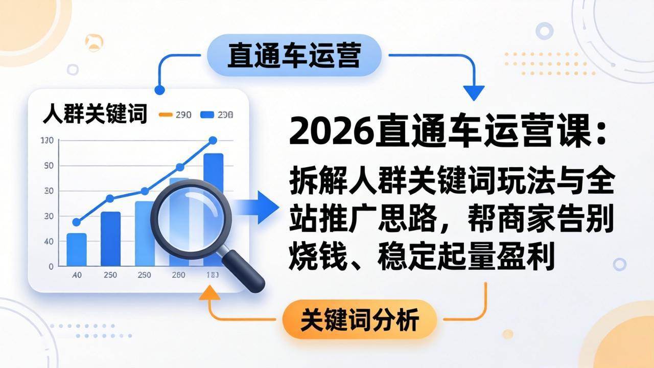 （17898期）2026直通车运营课：拆解人群关键词玩法与全站推广思路，帮商家告别烧钱、稳定起量盈利