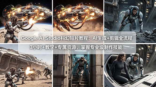 （18173期）Google AI Studio科幻短片教程：AI生成+剪辑全流程，3小时+教学+专属资源，掌握专业级制作技能