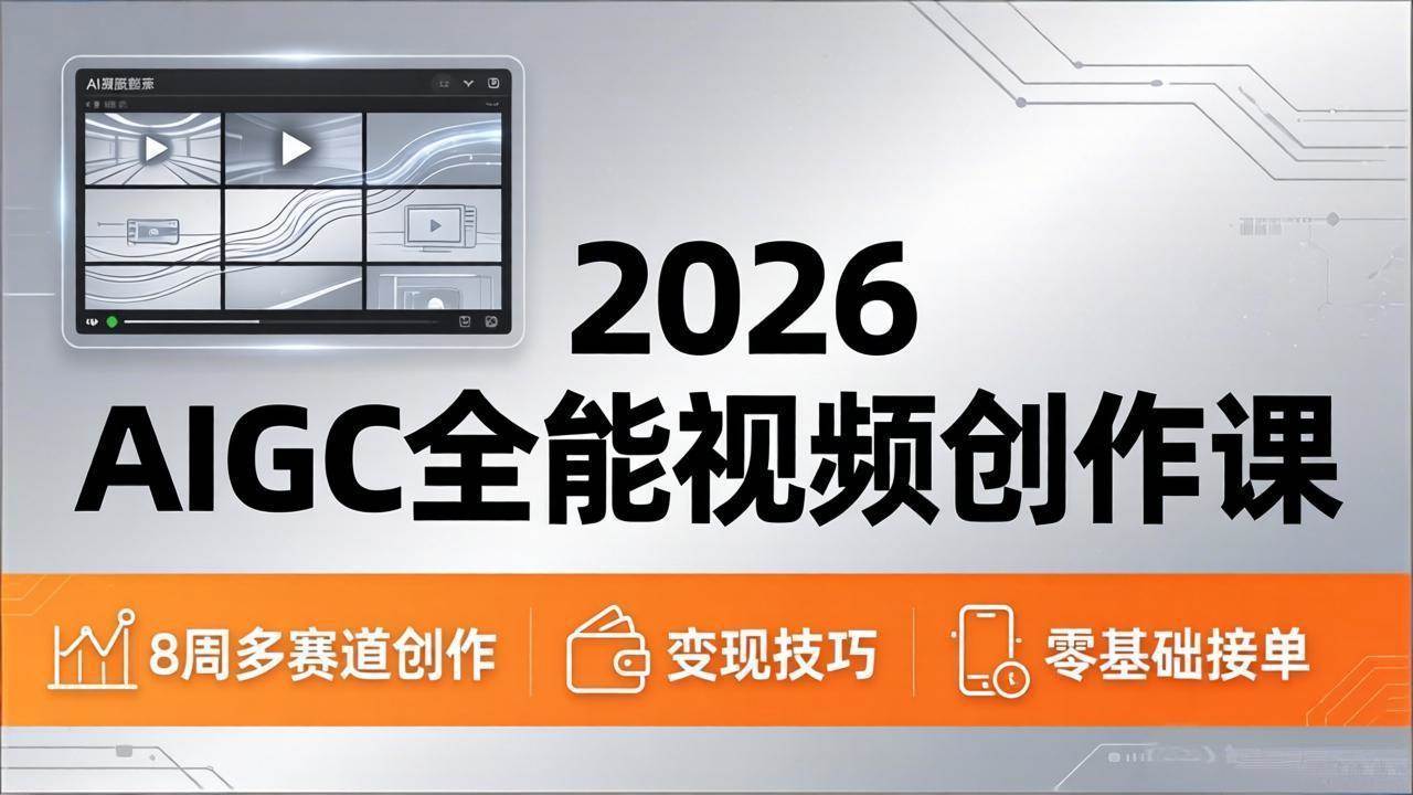 （18215期）2026AIGC全能视频创作课，8周吃透多赛道创作+变现，零基础也能高效出片接单