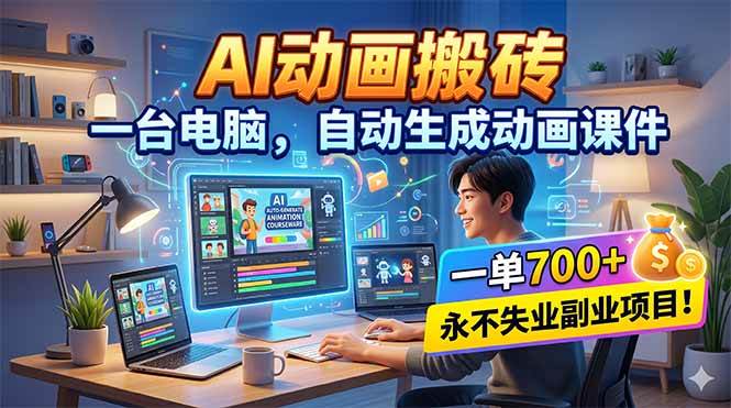 （18239期）AI动画搬砖，一台电脑，自动生成动画课件，一单800+  永不失业副业项目！