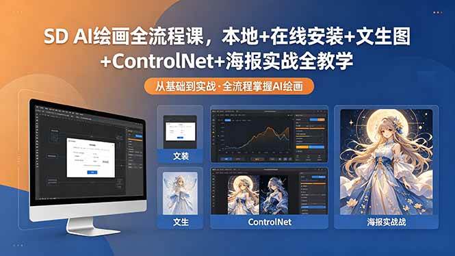 （18453期）SD AI绘画全流程课，本地+在线安装+文生图+ControlNet+海报实战全教学