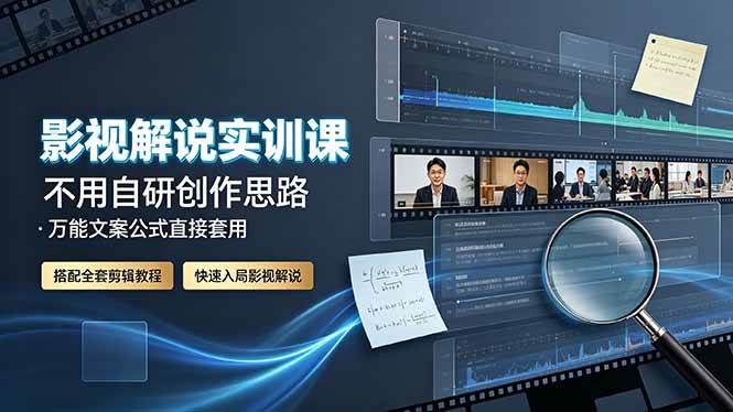 影视解说实训课：不用自研创作思路，万能文案公式直接套用，搭配全套剪辑教程，快速入局影视解说