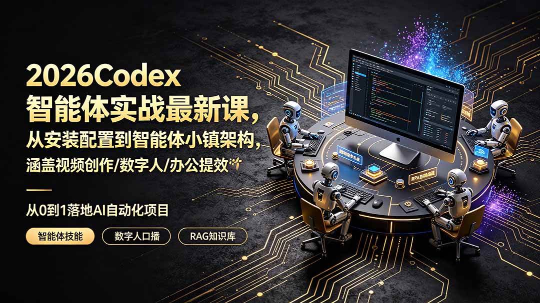2026Codex智能体实战最新课，从安装配置到智能体小镇架构，涵盖视频创作/数字人/办公提效全技能