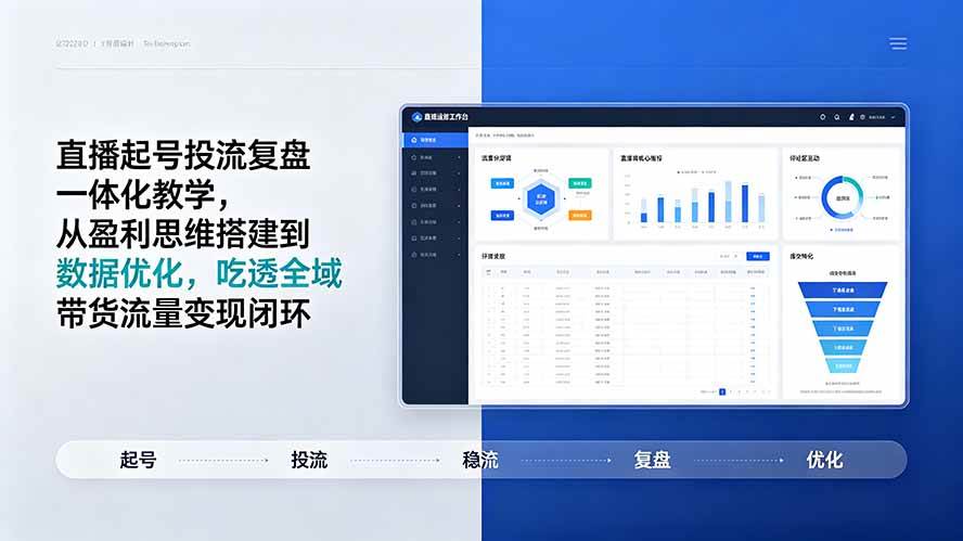直播起号投流复盘一体化教学，从盈利思维搭建到数据优化，吃透全域带货流量变现闭环