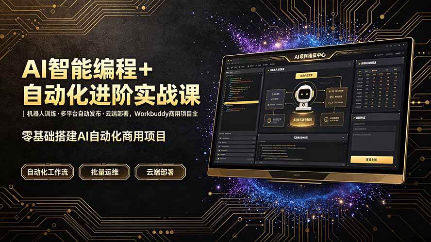 AI智能编程+自动化进阶实战课｜机器人训练·多平台自动发布·云端部署，Workbuddy商用项目全流程教学