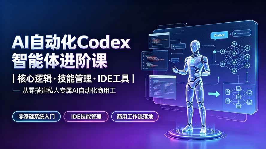 AI自动化Codex智能体进阶课｜核心逻辑·技能管理·IDE工具｜从零搭建私人专属AI自动化商用工作流