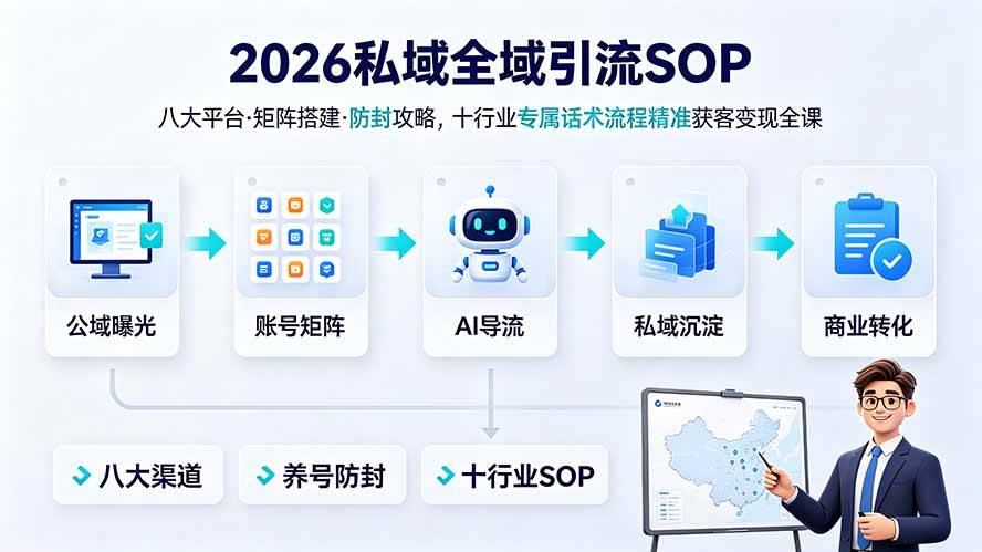 2026私域全域引流SOP｜八大平台·矩阵搭建·防封攻略，十行业专属话术流程精准获客变现全课
