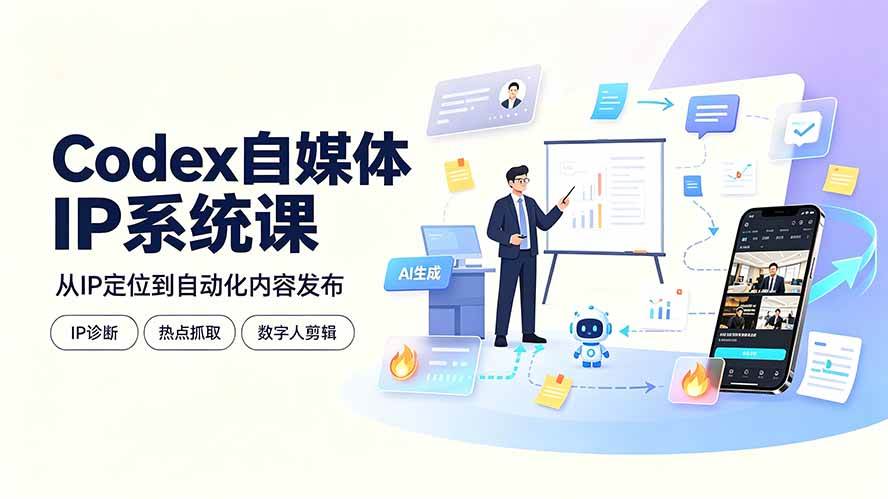 Codex自媒体IP系统课：IP诊断/热点抓取/IP蒸馏 Skill，爆款复刻数字人多平台自动发布教程