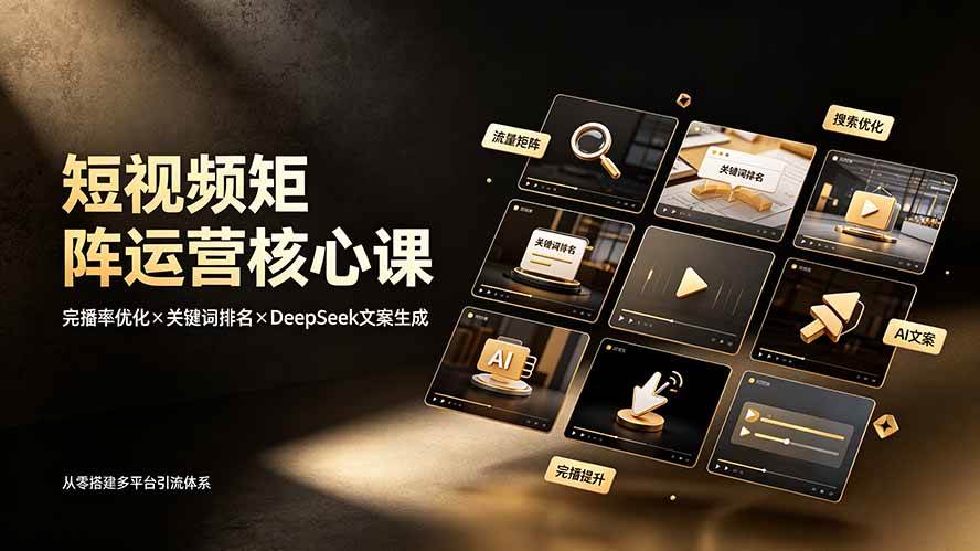 短视频矩阵运营核心课：完播率优化×关键词排名×DeepSeek文案生成，从零搭建多平台引流体系