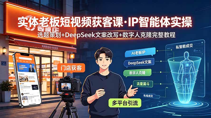 实体老板短视频获客课·IP智能体实操｜选题策划+DeepSeek文案改写+数字人克隆完整教程