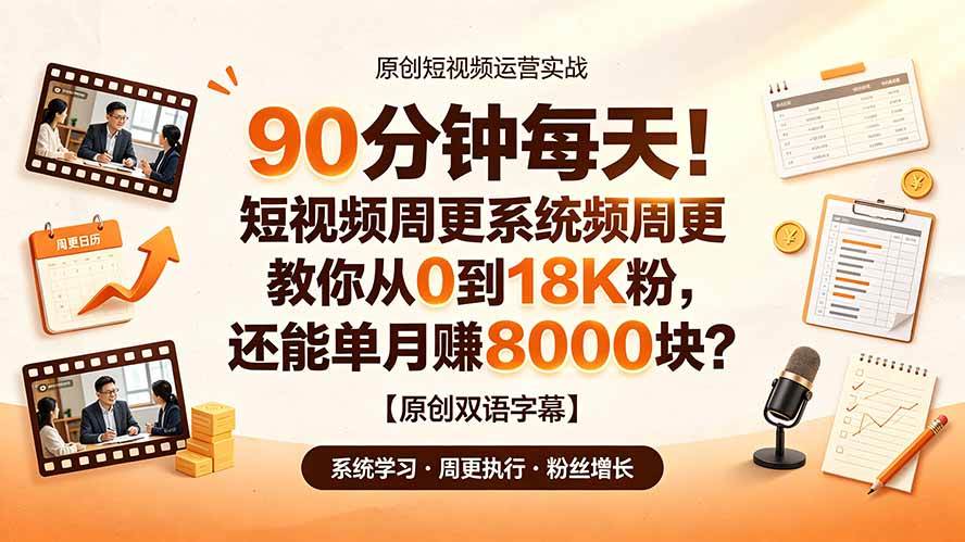 90 分钟每天！短视频周更系统教你从 0 到 18K 粉，还能单月赚 8000 块？【原创双语字幕】