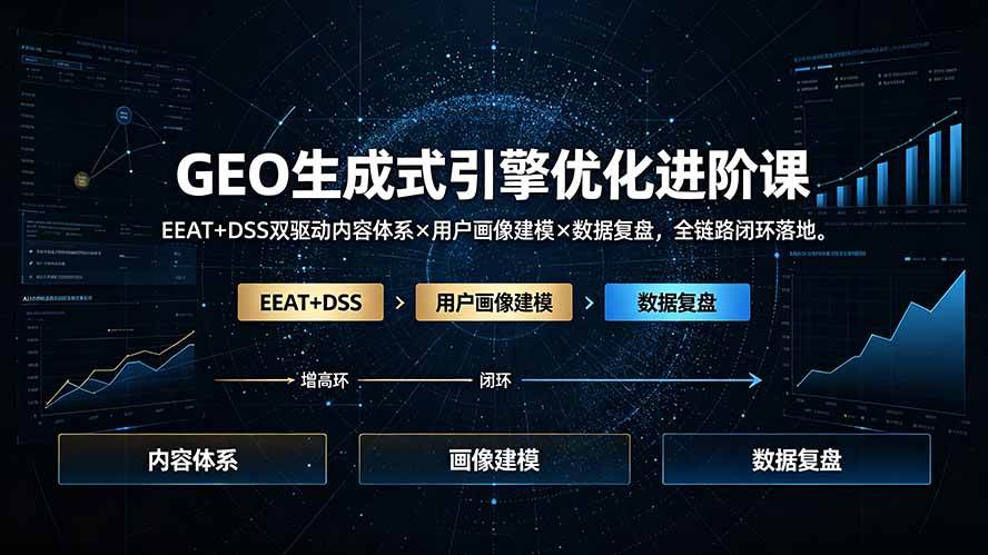GEO生成式引擎优化进阶课：EEAT+DSS双驱动内容体系×用户画像建模×数据复盘，全链路闭环落地