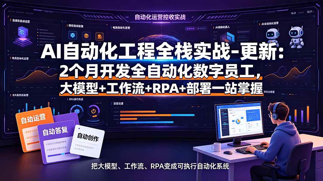 AI自动化工程全栈实战-更新：2个月开发全自动化数字员工，大模型+工作流+RPA+部署一站式掌握