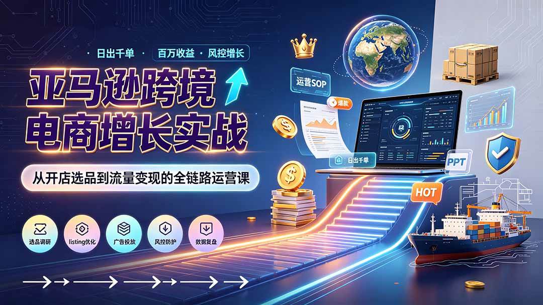 亚马逊0-1孵化特训营8期：从注册风控到稳定日出千单实战，规避审核封店风险，标准化执行流程落地