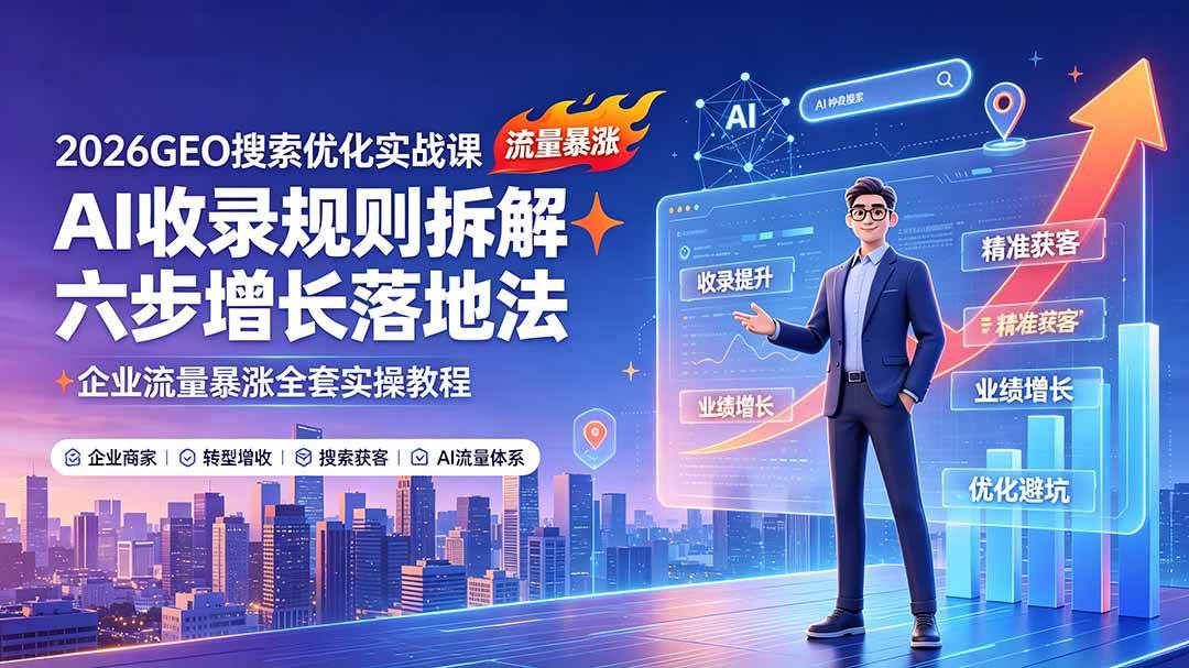2026GEO搜索优化实战课：AI收录规则拆解｜六步增长落地法｜企业流量暴涨全套实操教程