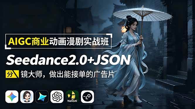 AIGC商业动画漫剧实战班-更新：Seedance2.0+JSON分镜大师，做出能接单的广告片