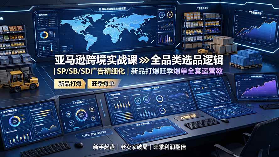 亚马逊跨境实战课：全品类选品逻辑｜SP/SB/SD广告精细化｜新品打爆旺季爆单全套运营教程