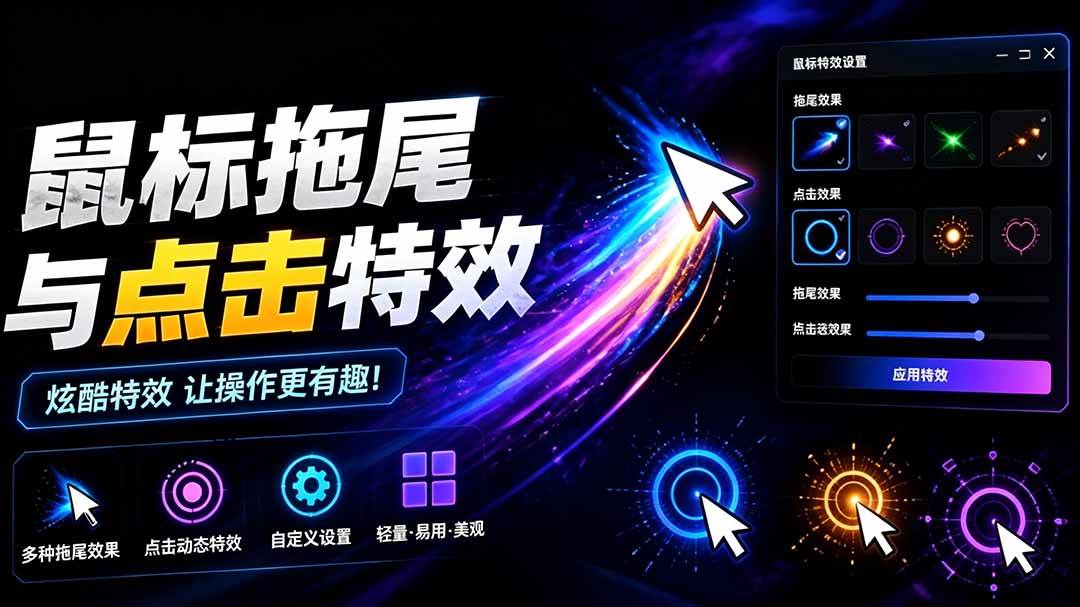 Windows特效小工具！一键给你的鼠标添加拖尾与点击动态特效，吾爱出品，免费使用 Mouse Trail