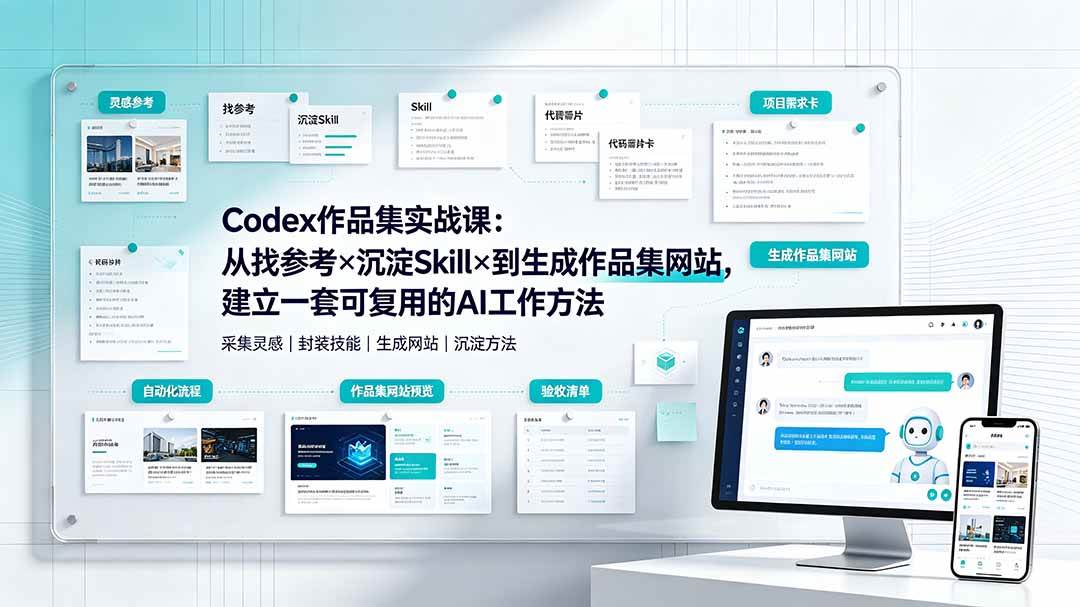 Codex作品集实战课：从找参考×沉淀Skill×到生成作品集网站，建立一套可复用的AI工作方法