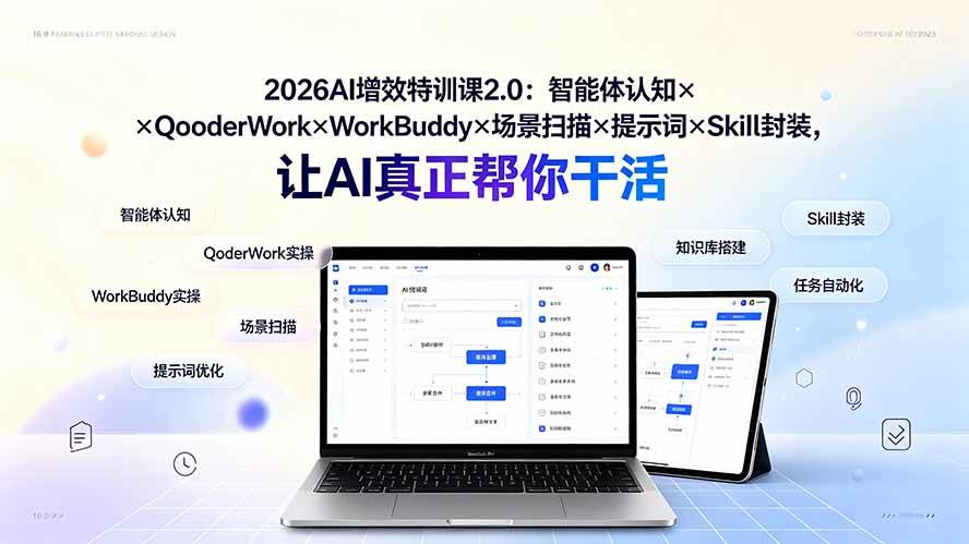 2026AI增效特训课2.0：智能体认知×QoderWork×WorkBuddy×场景扫描×提示词×Skill封装，让AI真正帮你干活
