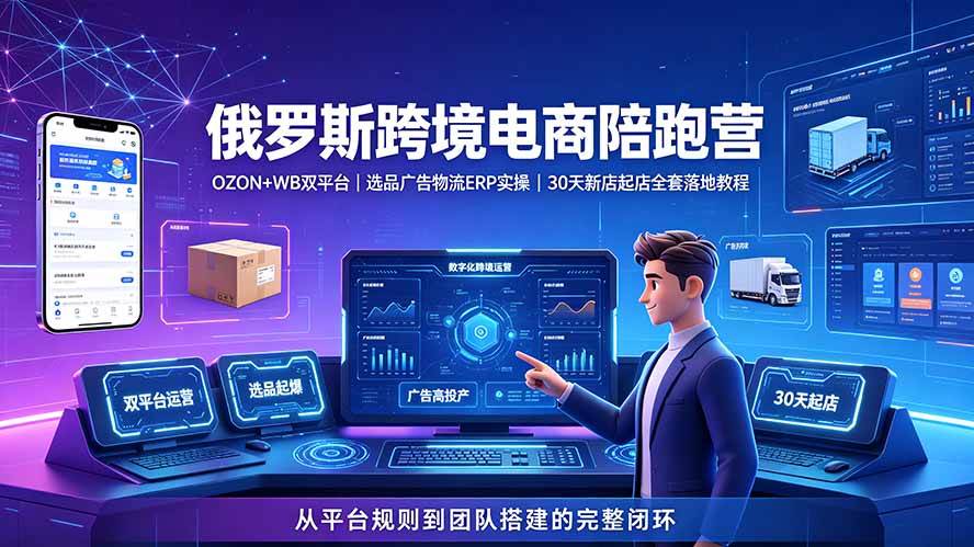 2026俄罗斯跨境电商陪跑营：OZON+WB双平台｜选品广告物流ERP实操｜30天新店起店全套落地教程