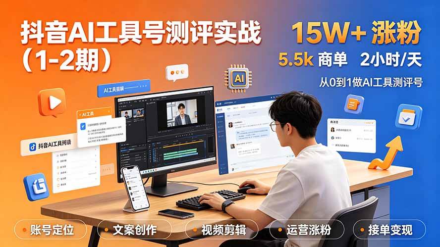抖音AI工具号测评实战：单号涨粉15W+×商单5.5k×伙伴计划×普通人可复制，每天2小时长期可持续