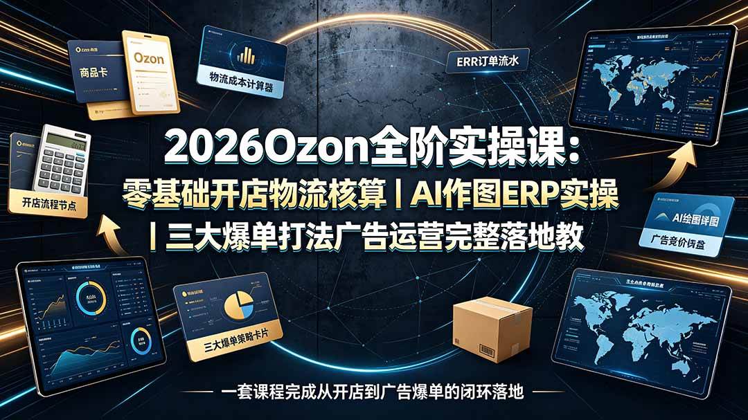 2026Ozon全阶实操课：零基础开店物流核算｜AI作图ERP实操｜三大爆单打法广告运营完整落地教程